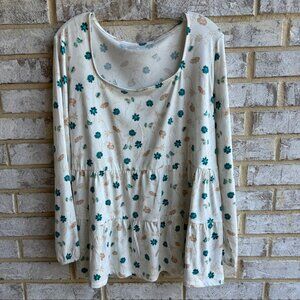 Lands' End Long Sleeve Cotton Blend Tiered Floral Blouse Women's Size 1X